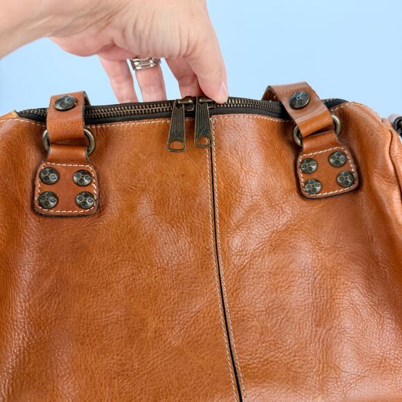 Patricia Nash tan brown leather Slouchy Satchel Hobo shoulder bag purse Boho - Picture 9 of 13